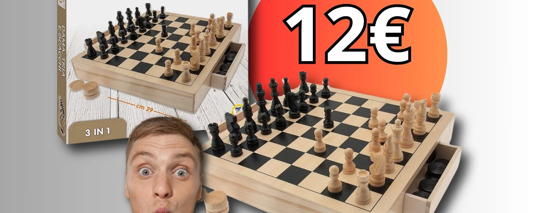 Giochi in legno 3 in 1: dalla DAMA agli SCACCHI a soli 12€
