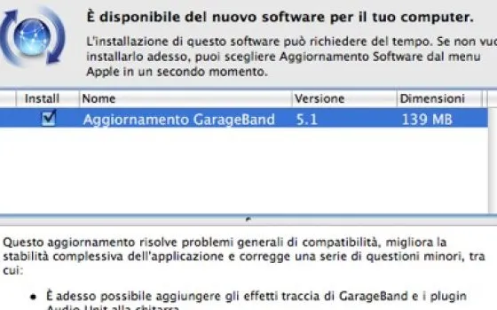 Disponibile l'aggiornamento a GarageBand 5.1