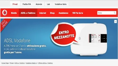ADSL Vodafone: 29 euro al mese per due anni e parli con i cellulari Vodafone gratis per un anno