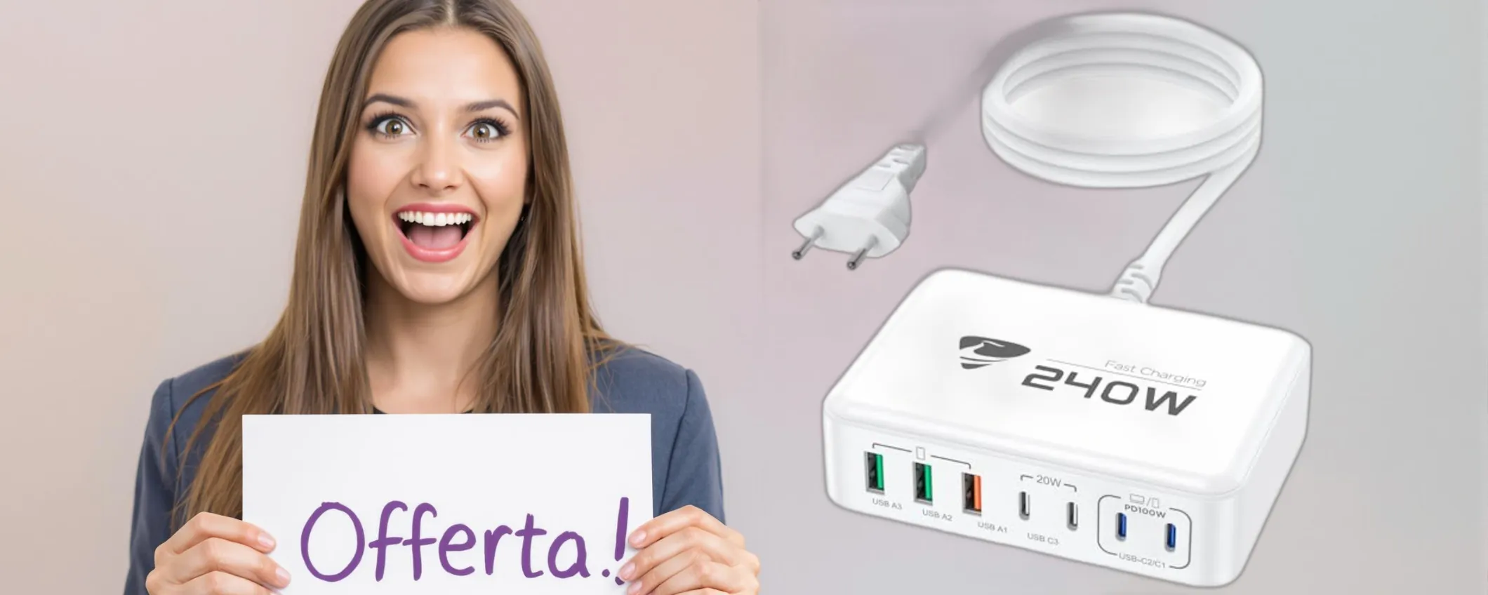 Caricatore da 240W con 7 PORTE a soli 25€ con il doppio sconto Amazon