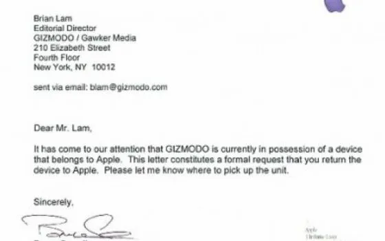 Apple chiede la restituzione del prototipo di iPhone