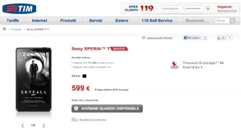 Sony Xperia T arriva nel listino di TIM, ecco l'offerta dedicata